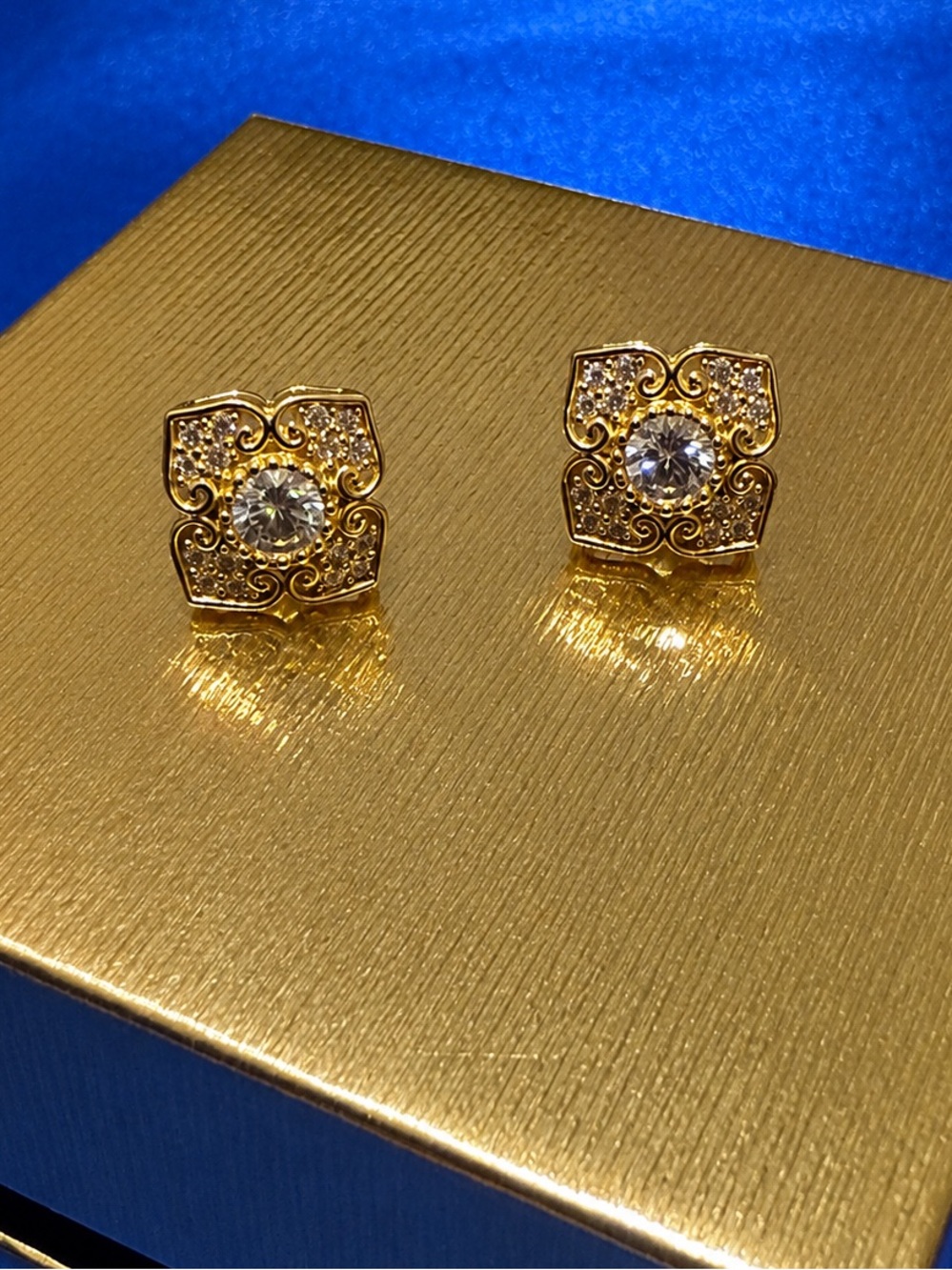 Gold Moissanite Floral Design Studs